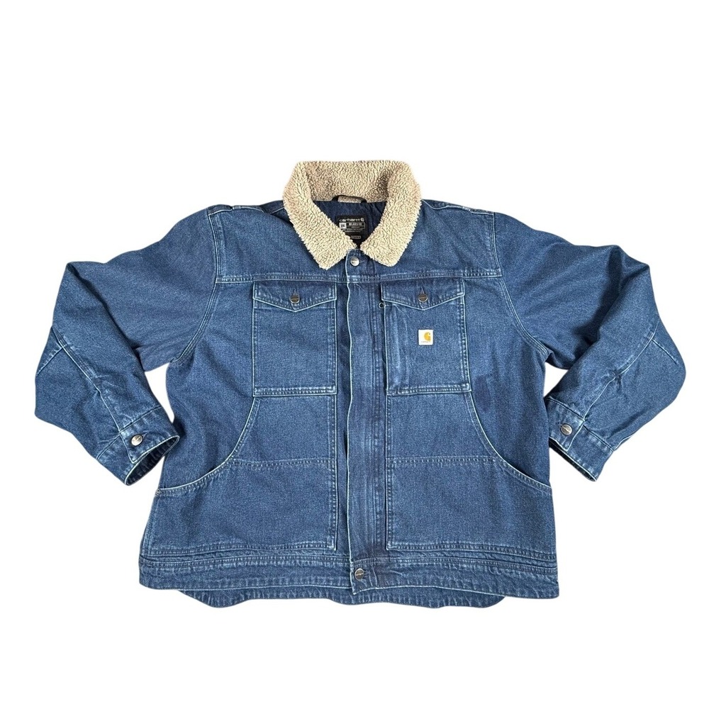 Carhartt Denim Jacket Mens 2XL Blue Excellent Sherpa Lined Relaxed Fit OJ5478-M